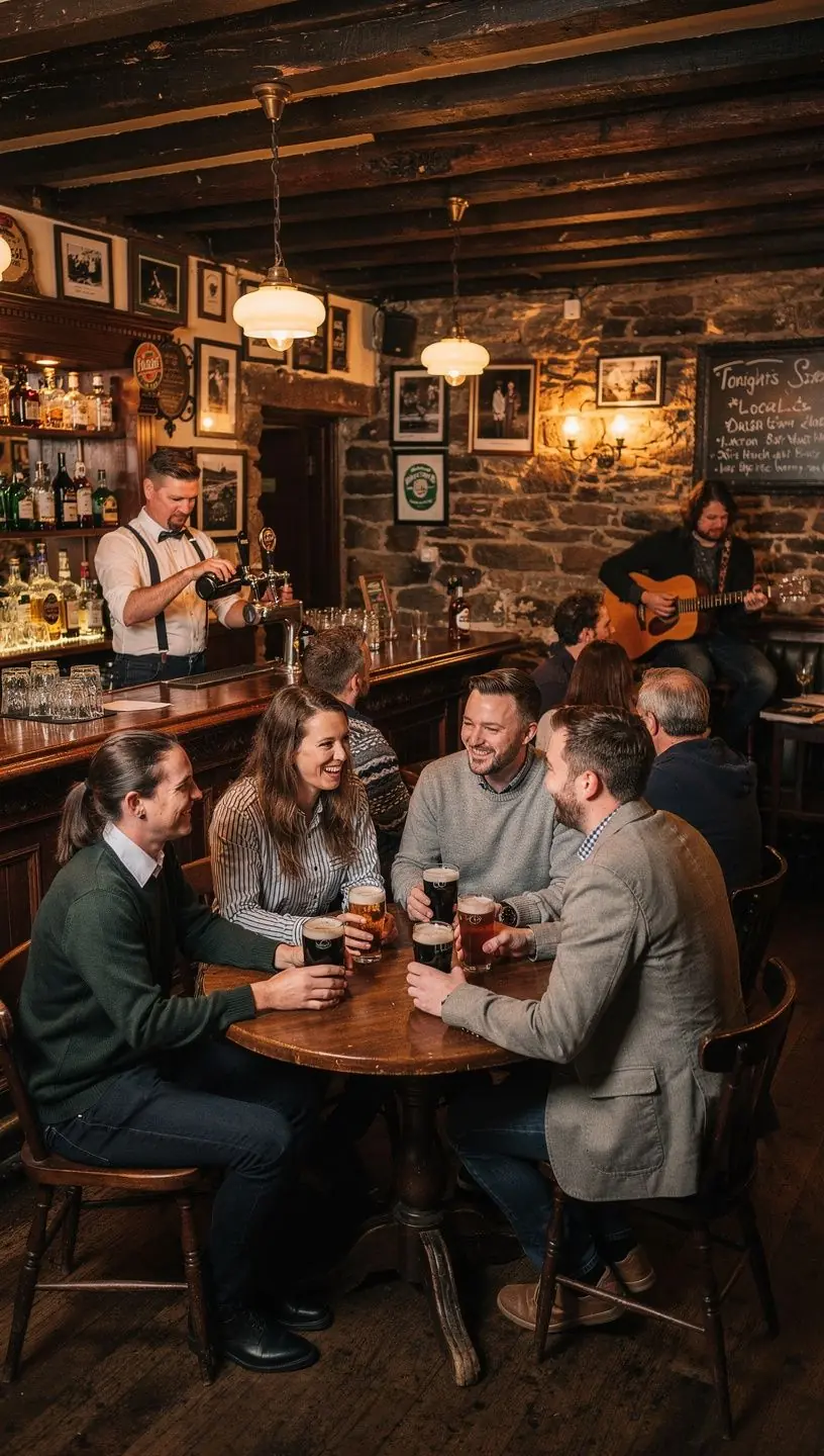 A charming street in Galway, lined with colorful storefronts and bustling with tourists exploring the local culture.